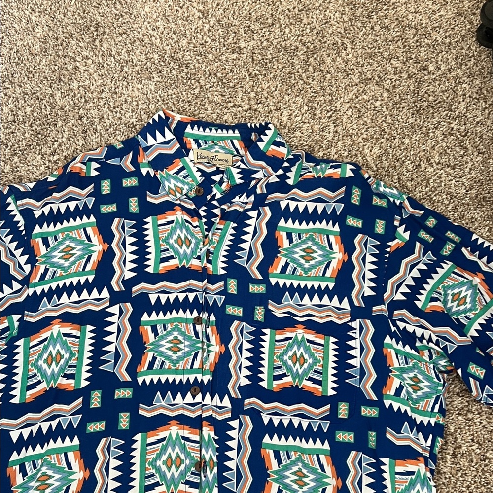 Kenny Flowers Men's Blue and Green Geometric Shirt